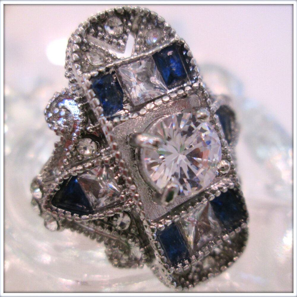 Sapphire natural gemstone art deco unique ring hand crafted size 7.5